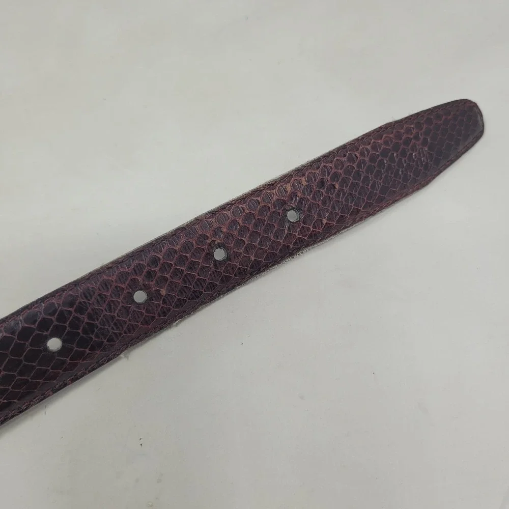 Vintage Burgundy Snakeskin Leather Belt 34 Exotic Classic 80s Quiet Luxury Thin
